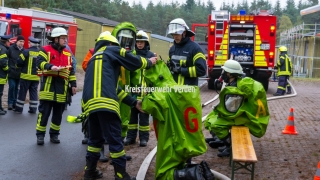 Einsatzkräfte im Chemikalienschutzanzug.
