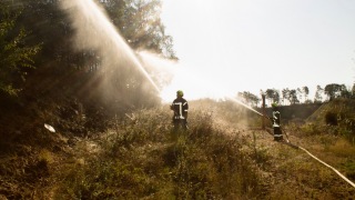 Bekämpfung eines Waldbrandes am Samstagmorgen auf dem Gelände eines Kieswerkes.