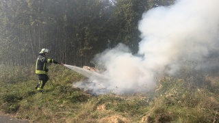 Bekämpfung eines simulierten Vegetationsbrandes.